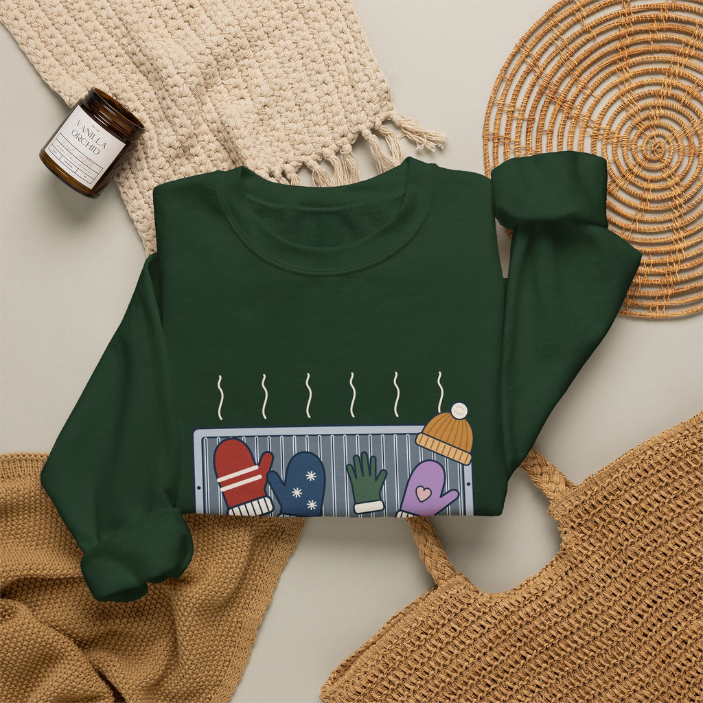 Snow Day Crewneck Sweatshirt - Mittens Drying on Every Vent Winter Sweatshirt