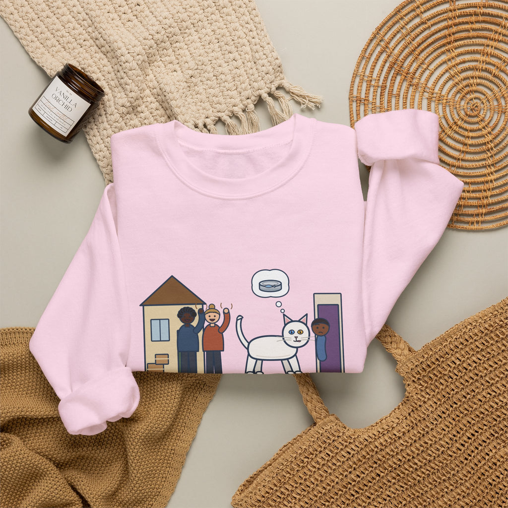 Khao Manee Crewneck Sweatshirt - Odd-Eyed White Cat Who Met the New Neighbors First