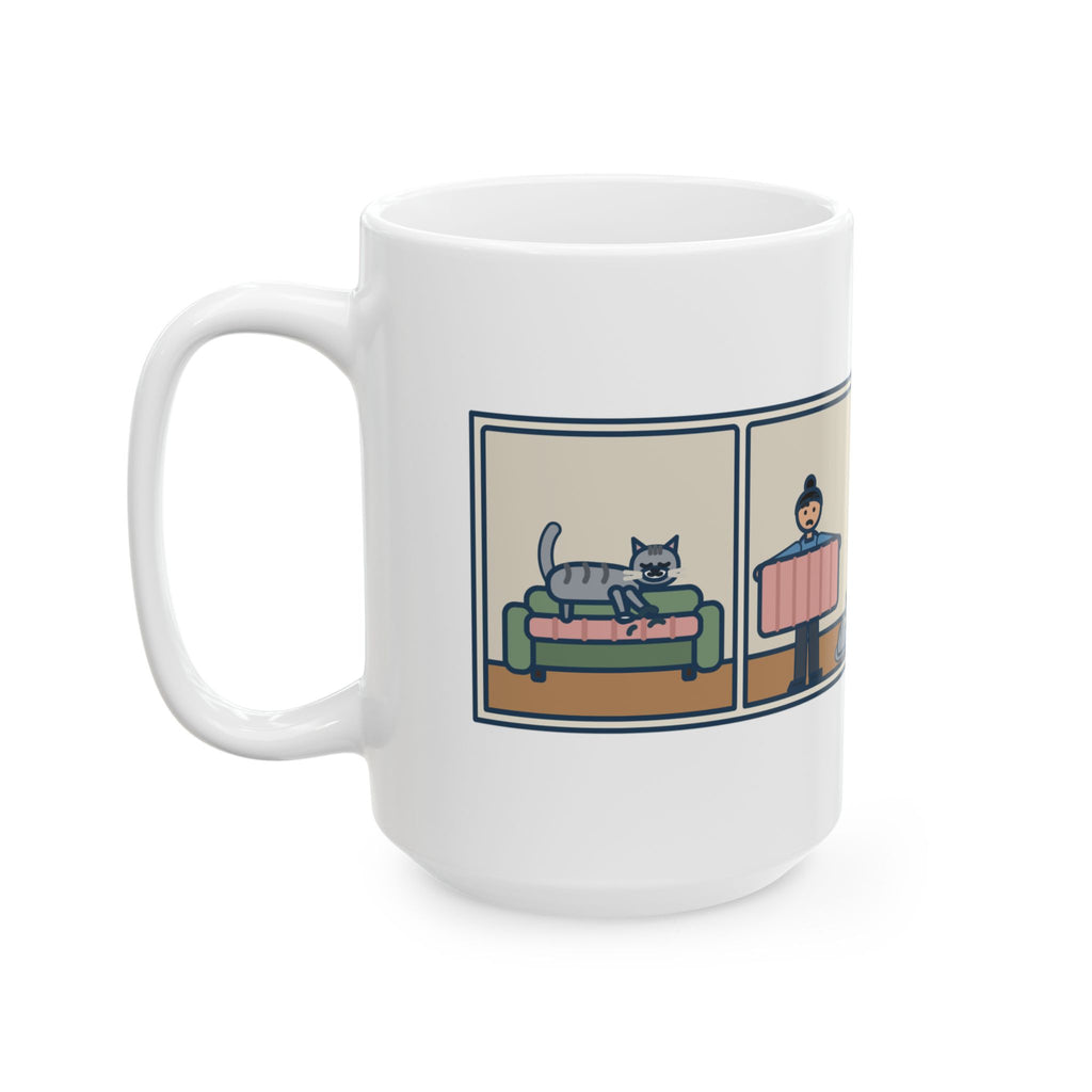 Ten Minutes on My Blanket, Turned Around Twice, Slept on the Floor 15oz Mug, Large Funny Kneading Cat Coffee Mug