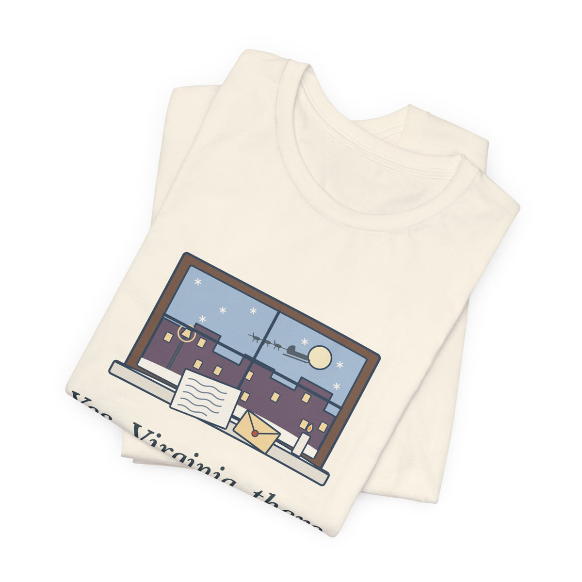 F. P. Church Quote T-Shirt, Yes Virginia 1897 Editorial, Christmas Snowy Windowsill Letter Tee