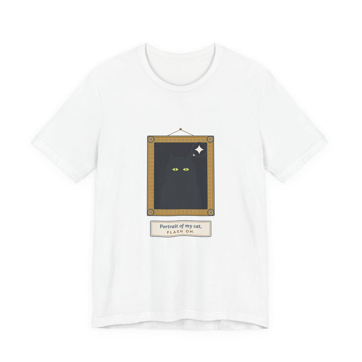 Black Cat T-Shirt - Portrait of My Cat, Flash On. Glowing Eyes Gallery Portrait Tee