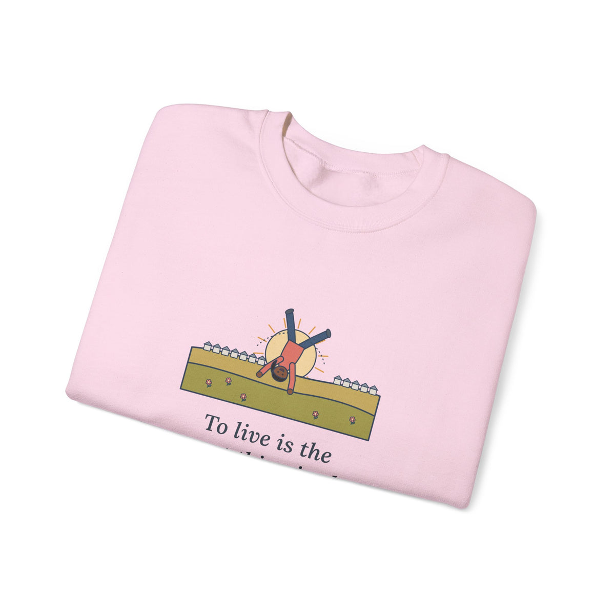 To Live Is the Rarest Thing in the World Sweatshirt, Literary Oscar Wilde Quote Crewneck with Cartwheel Meadow