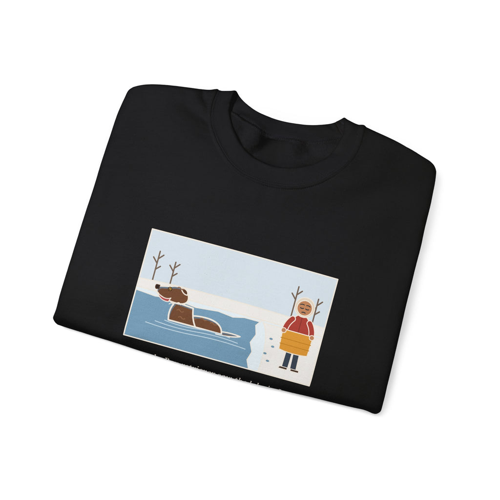 Chesapeake Bay Retriever Sweatshirt, Saw the Lake in January and Went In Anyway, Twice, Funny Winter Lake Crewneck