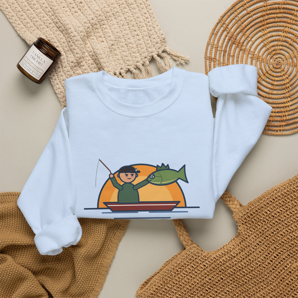 Funny Angler Crewneck Sweatshirt - Same Fish Twice After Six Hours on the Lake
