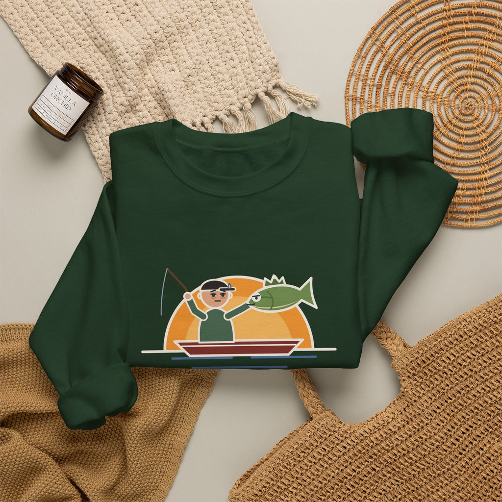 Funny Angler Crewneck Sweatshirt - Same Fish Twice After Six Hours on the Lake