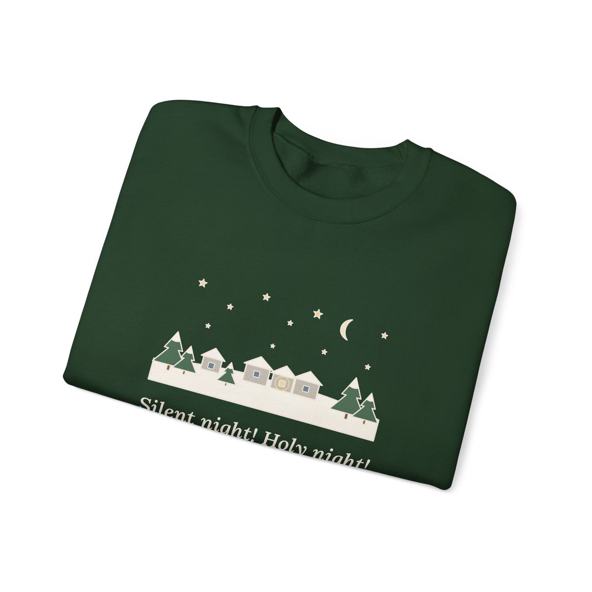All Is Calm, All Is Bright Sweatshirt, Christmas Joseph Mohr Quote Crewneck with Snowy Village Night
