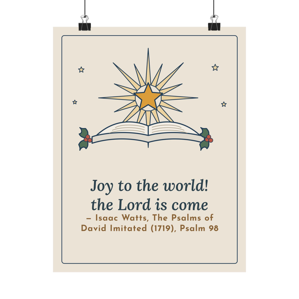 Isaac Watts Quote Poster, Joy to the World, the Lord Is Come, Christmas Star and Hymnal Wall Art