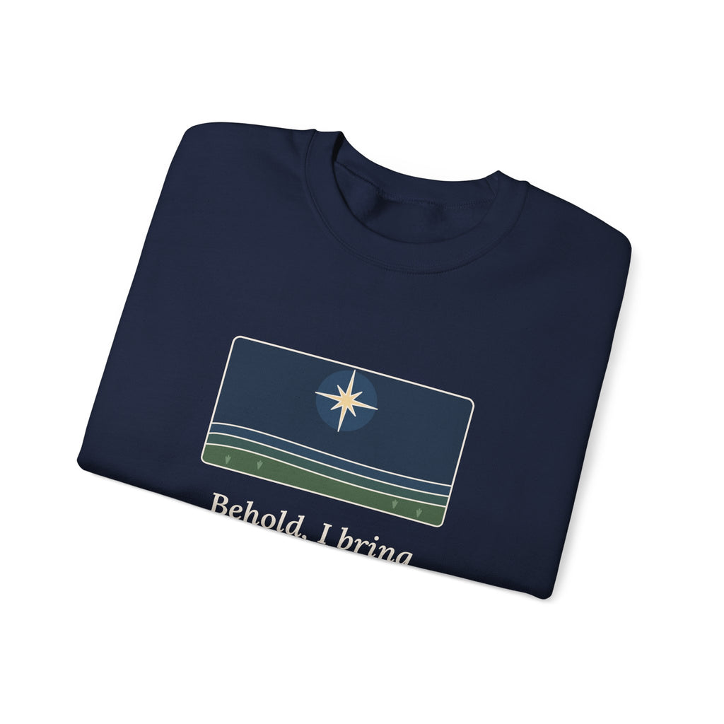 Good Tidings of Great Joy Sweatshirt, Christmas Luke 2:10 Quote Crewneck with Star over Field