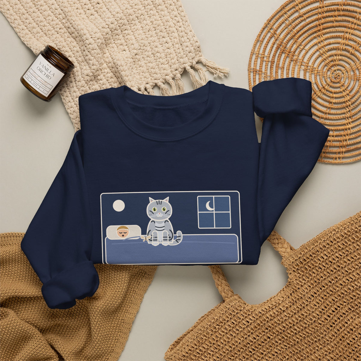 American Shorthair Crewneck Sweatshirt - The 2 a.m. Moth Delivery, Silver Tabby Cat