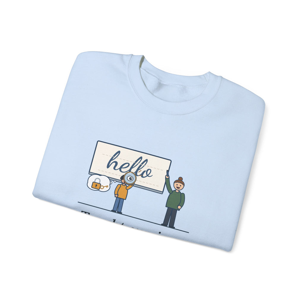 Cursive Handwriting Teacher Crewneck Sweatshirt - Secret Code Magnifying Glass Student