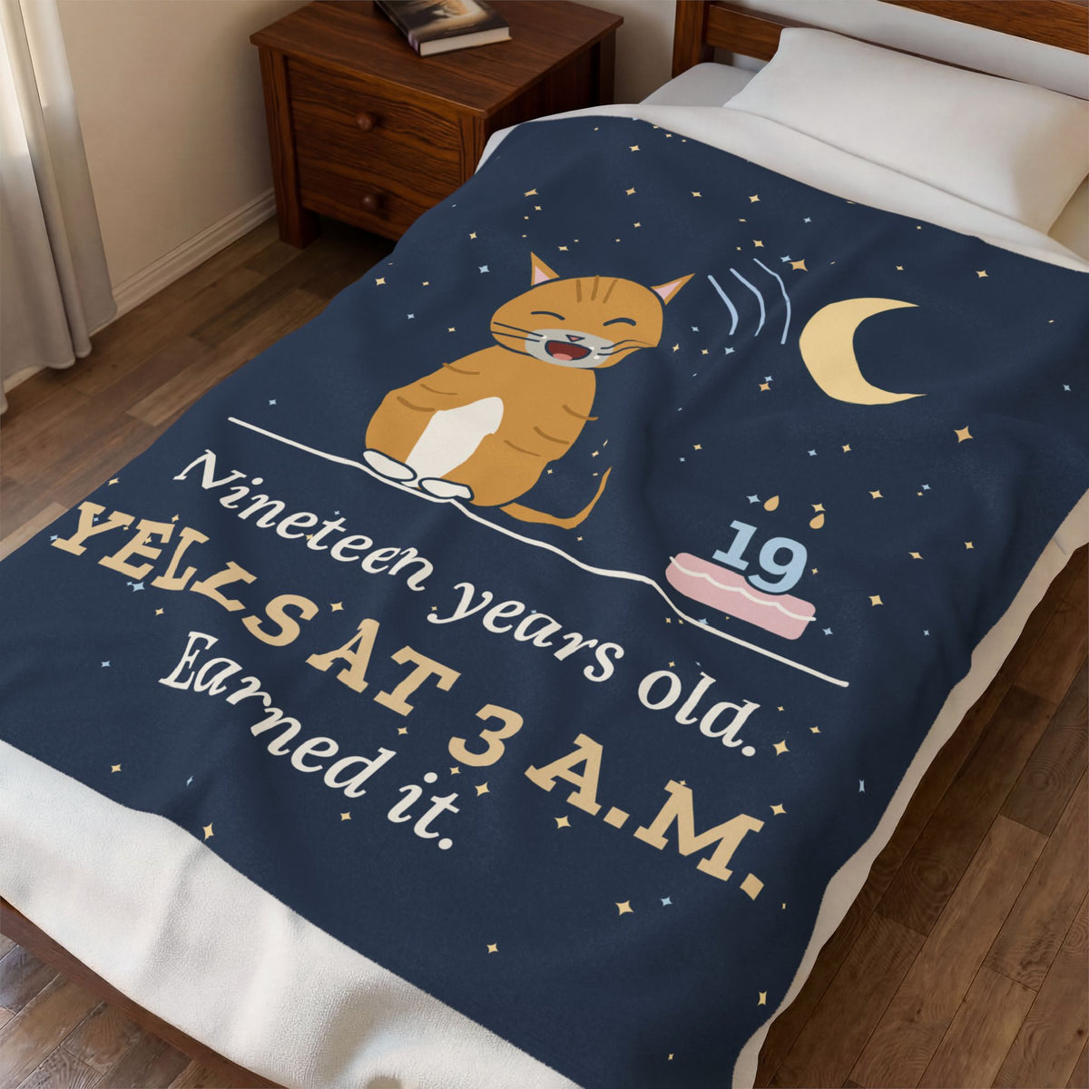 Senior Cat Blanket - Nineteen Years Old. Yells at 3 a.m. Earned It. Night Sky Throw