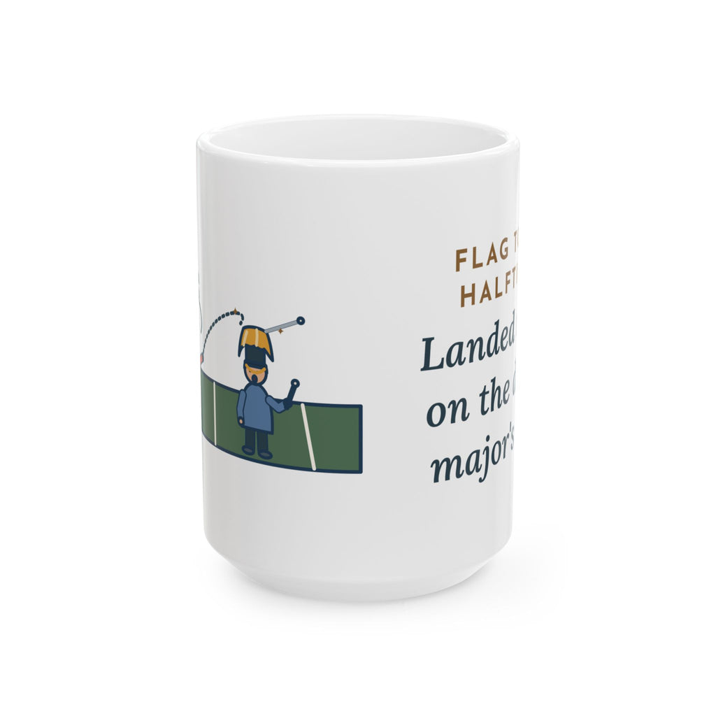 Large Color Guard Coach Mug 15oz - Halftime Flag Toss, Drum Major's Hat, Direct Hit