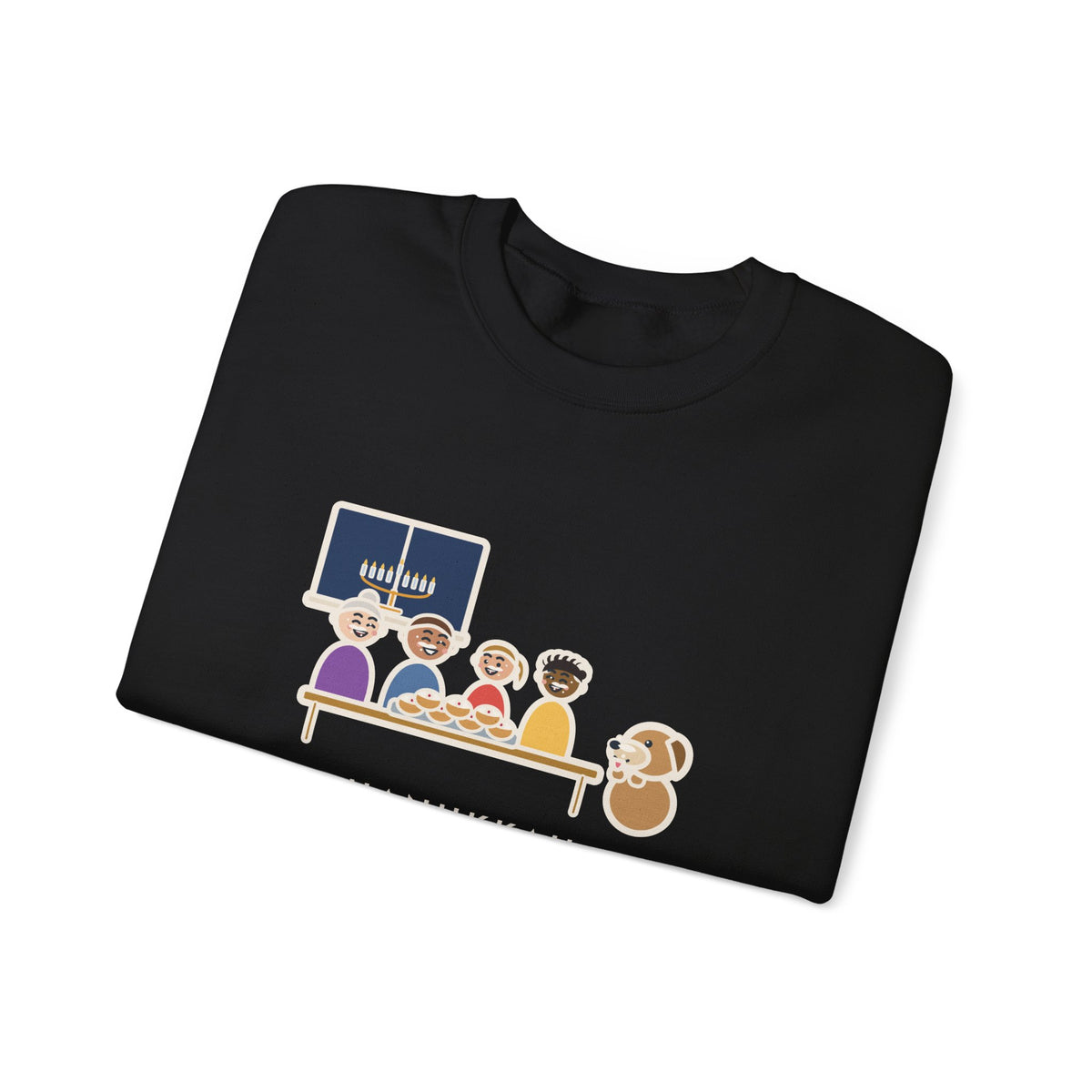 Hanukkah Sweatshirt, One Tray of Jelly Doughnuts, Powdered Sugar on Every Face, the Dog's Too, Funny Sugar Mustaches Crewneck