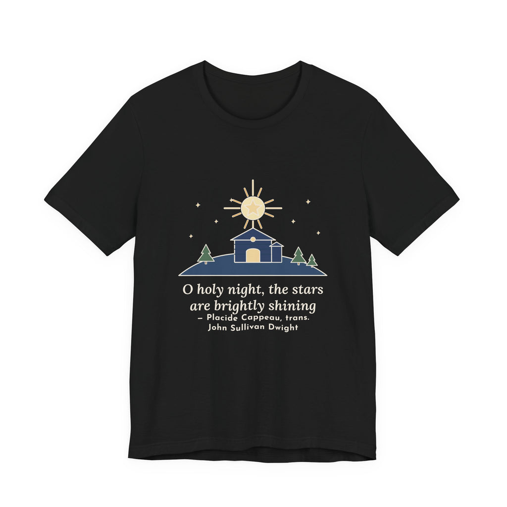 Cappeau Quote T-Shirt, The Stars Are Brightly Shining, Christmas Star over Stable Tee