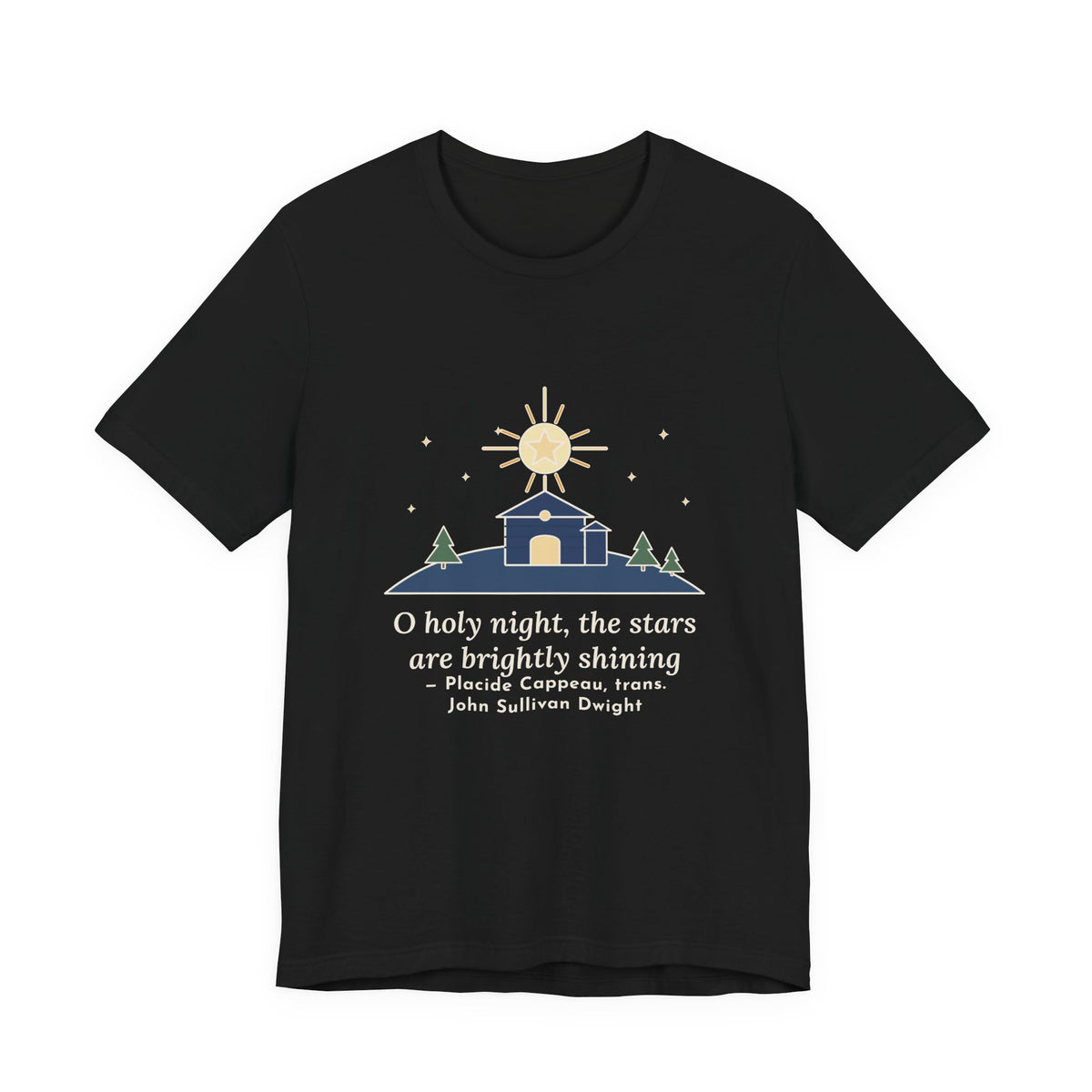Cappeau Quote T-Shirt, The Stars Are Brightly Shining, Christmas Star over Stable Tee