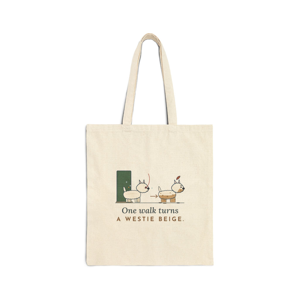 Westie Tote Bag - One Walk Turns a Westie Beige, West Highland Terrier Dog Walk Tote