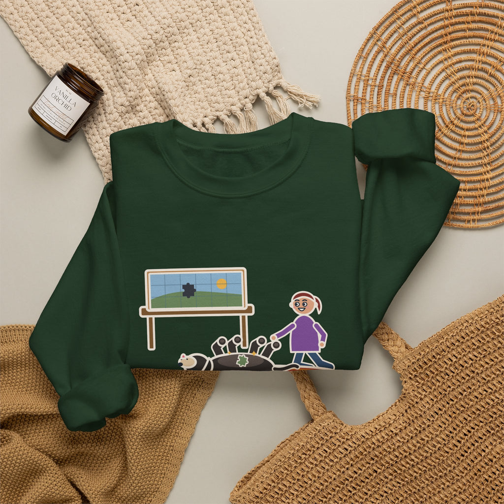Thousand-Piece Puzzle, Found the Last Piece Under the Dog Sweatshirt, Funny Jigsaw Puzzle Crewneck with Belly-Up Dog