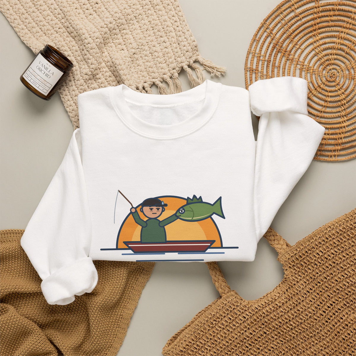 Funny Angler Crewneck Sweatshirt - Same Fish Twice After Six Hours on the Lake