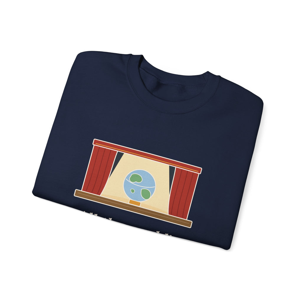 All the World's a Stage Sweatshirt, Theatre Shakespeare Quote Crewneck with Globe on Stage