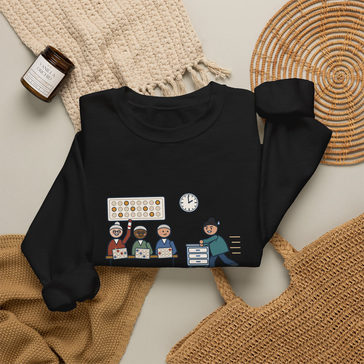 Assisted Living Nurse Crewneck Sweatshirt - Bingo at Two, Med Pass Done by One Fifty-Nine