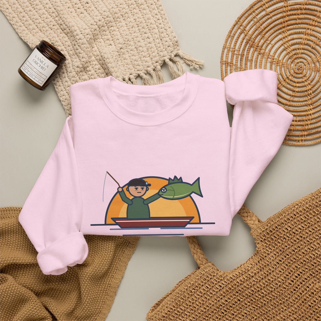 Funny Angler Crewneck Sweatshirt - Same Fish Twice After Six Hours on the Lake