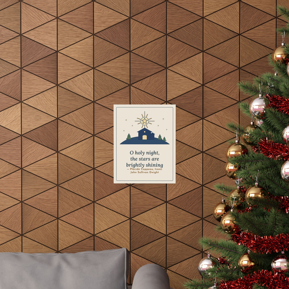 Cappeau Quote Poster, The Stars Are Brightly Shining, Christmas Star over Stable Wall Art
