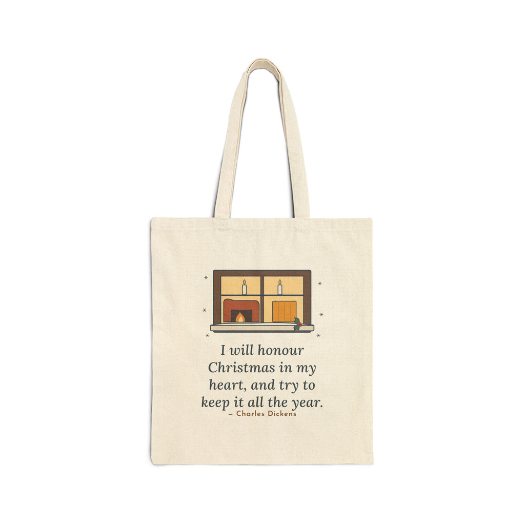 I Will Honour Christmas in My Heart Tote Bag, Christmas Dickens Quote Tote with Candlelit Window