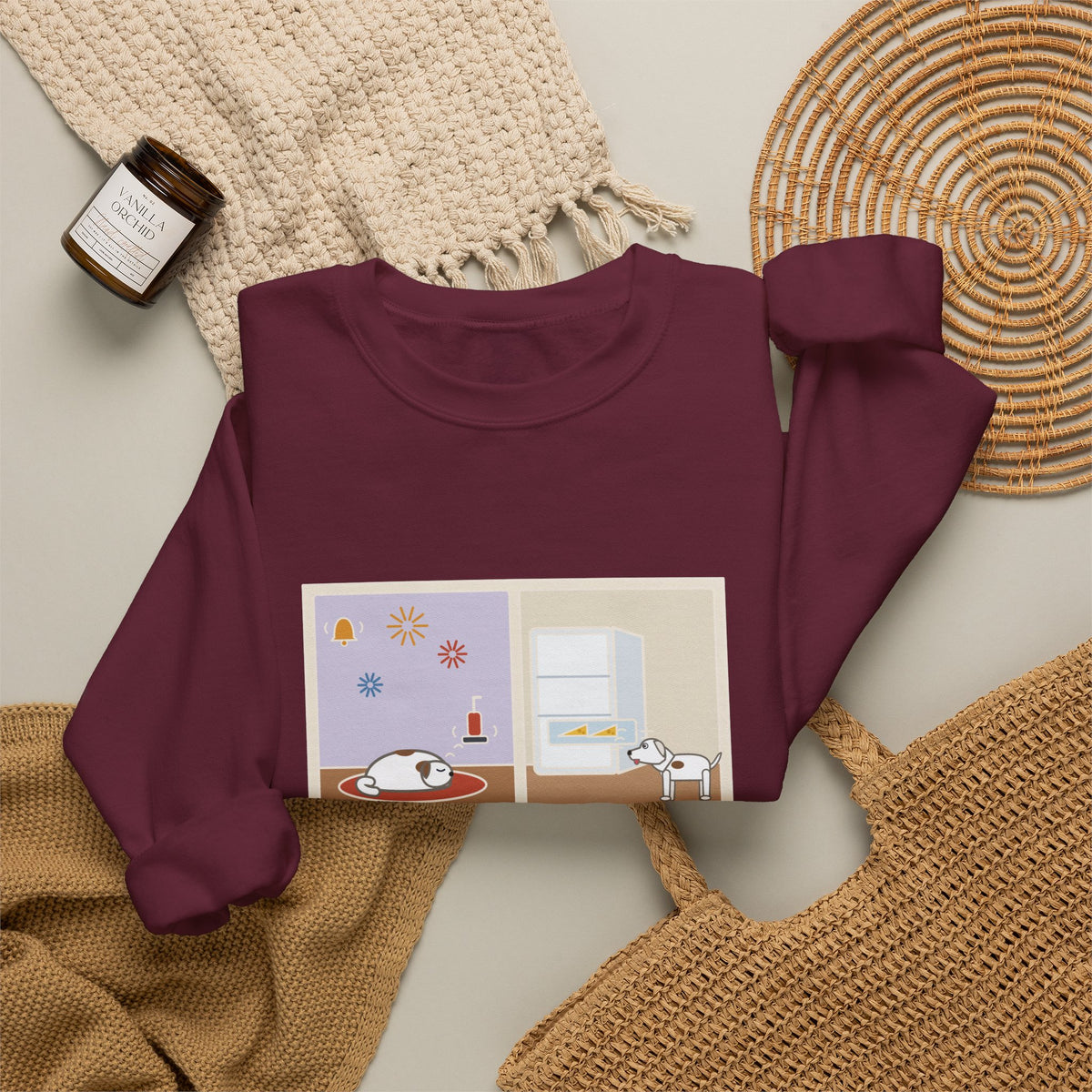Deaf Dog Sweatshirt, Slept Through the Doorbell and Fireworks, Woke Up When the Cheese Drawer Opened, Funny Two Panels Crewneck