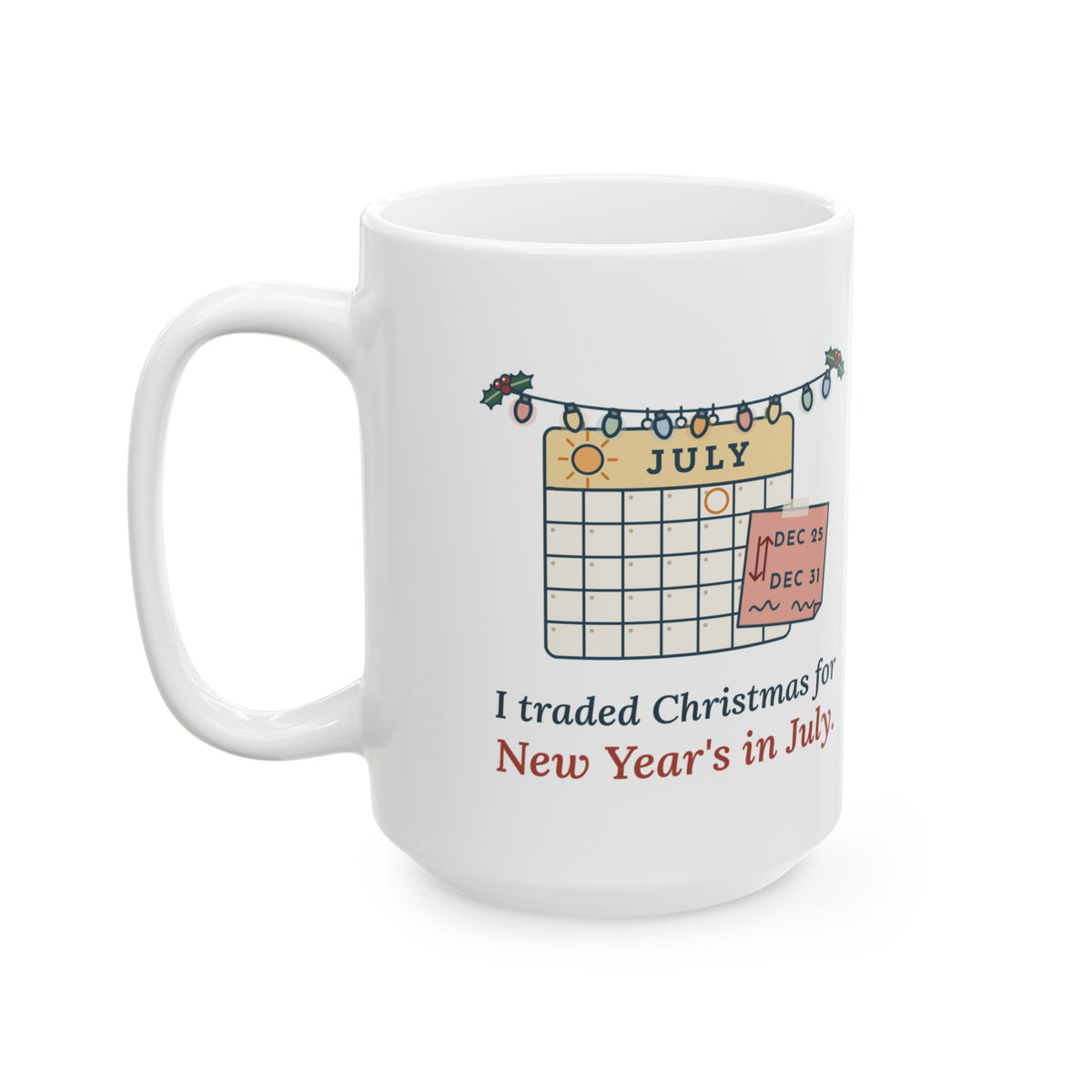 Large 15oz Holiday Nurse Mug - Traded Christmas for New Year's in July, Holiday Shift Gift