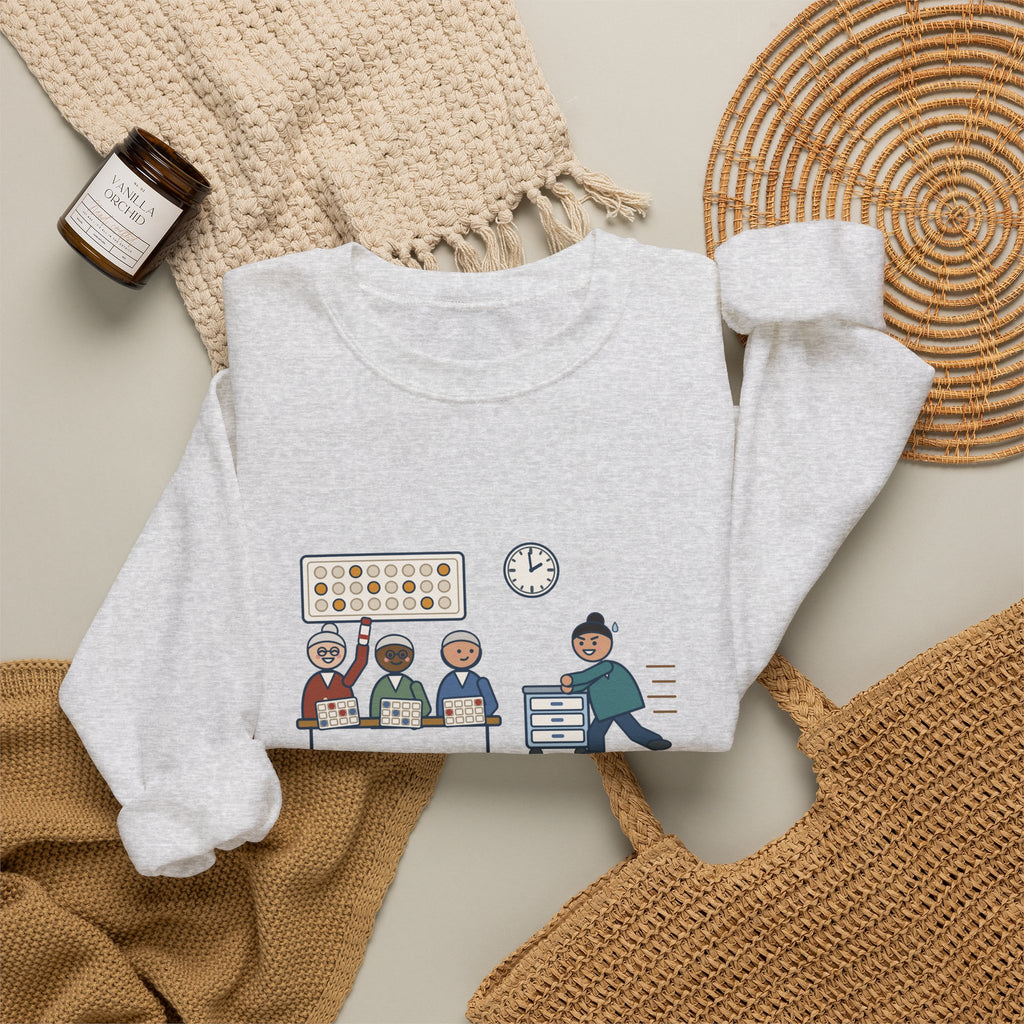 Assisted Living Nurse Crewneck Sweatshirt - Bingo at Two, Med Pass Done by One Fifty-Nine