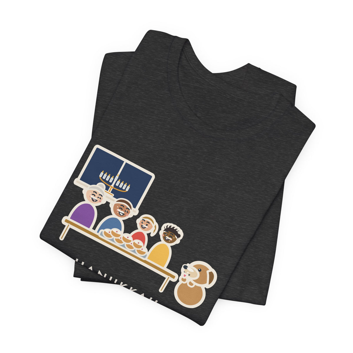 Funny Hanukkah T-Shirt, One Tray of Jelly Doughnuts, Powdered Sugar on Every Face, the Dog's Too, Sugar Mustaches Tee