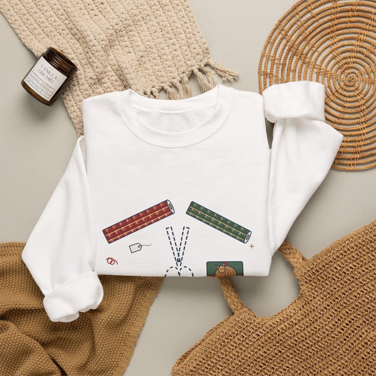 Christmas Crewneck Sweatshirt - Who Has the Scissors? Gift Wrapping Night Sweatshirt