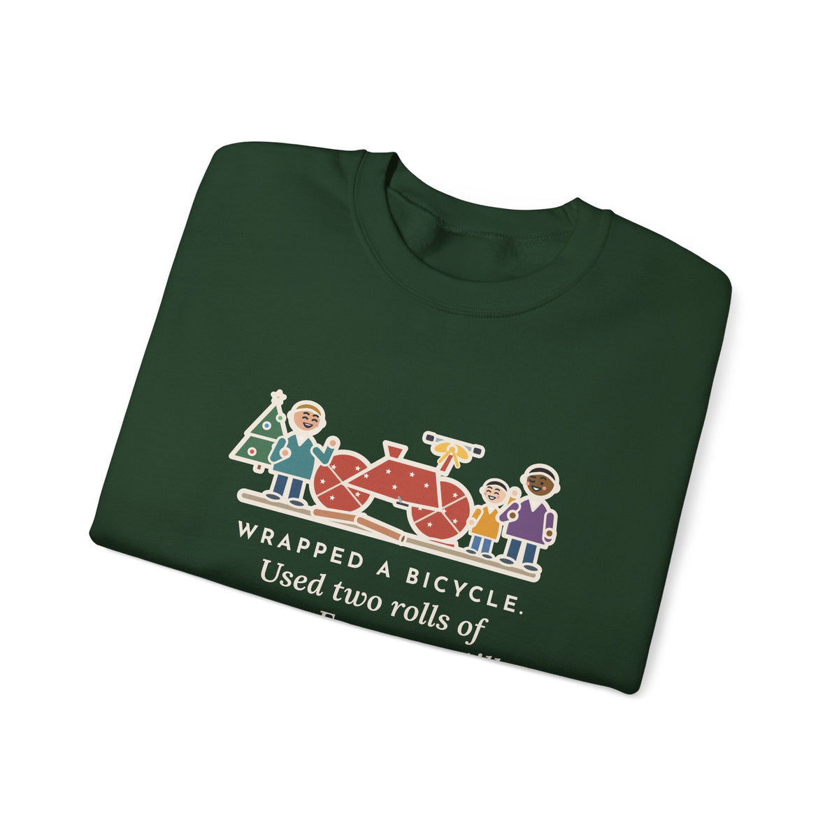 Christmas Gift Sweatshirt, Wrapped a Bicycle with Two Rolls of Paper, Everyone Still Knew, Funny Christmas Morning Crewneck
