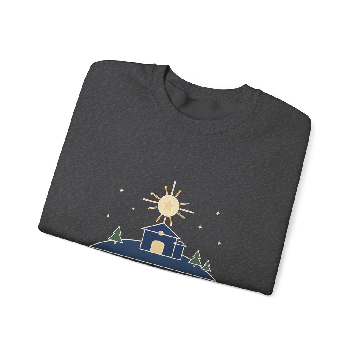 The Stars Are Brightly Shining Sweatshirt, Christmas Cappeau Quote Crewneck with Star over Stable