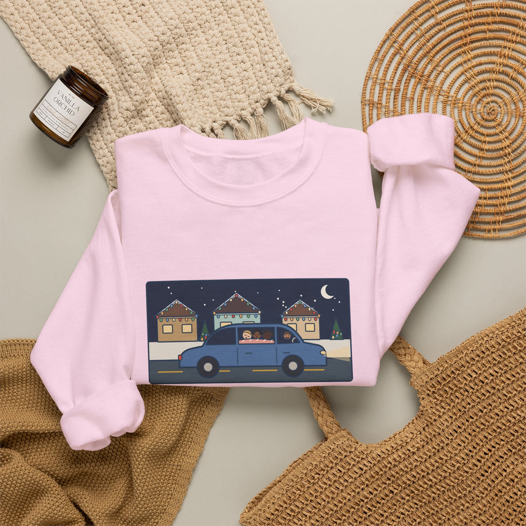 Christmas Lights Sweatshirt, Drove the Kids Around to See Them, All Three Asleep by the Second Street, Funny Night Drive Crewneck