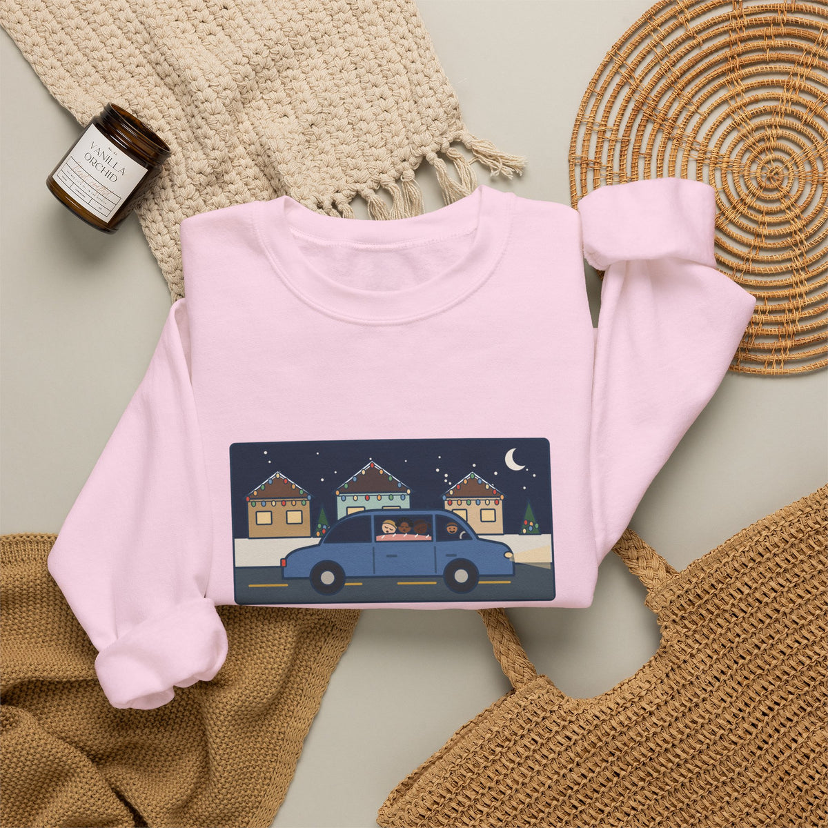 Christmas Lights Sweatshirt, Drove the Kids Around to See Them, All Three Asleep by the Second Street, Funny Night Drive Crewneck