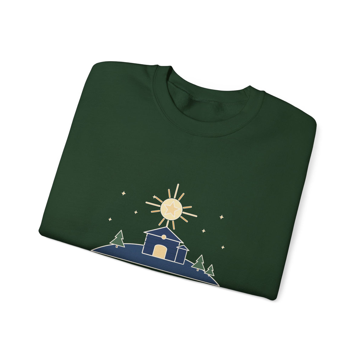 The Stars Are Brightly Shining Sweatshirt, Christmas Cappeau Quote Crewneck with Star over Stable