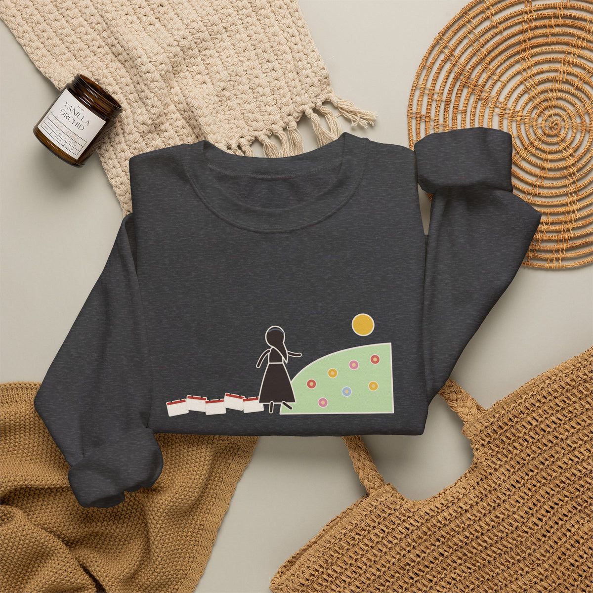 It's No Use Going Back to Yesterday Sweatshirt, Growth Lewis Carroll Quote Crewneck with Calendar Path