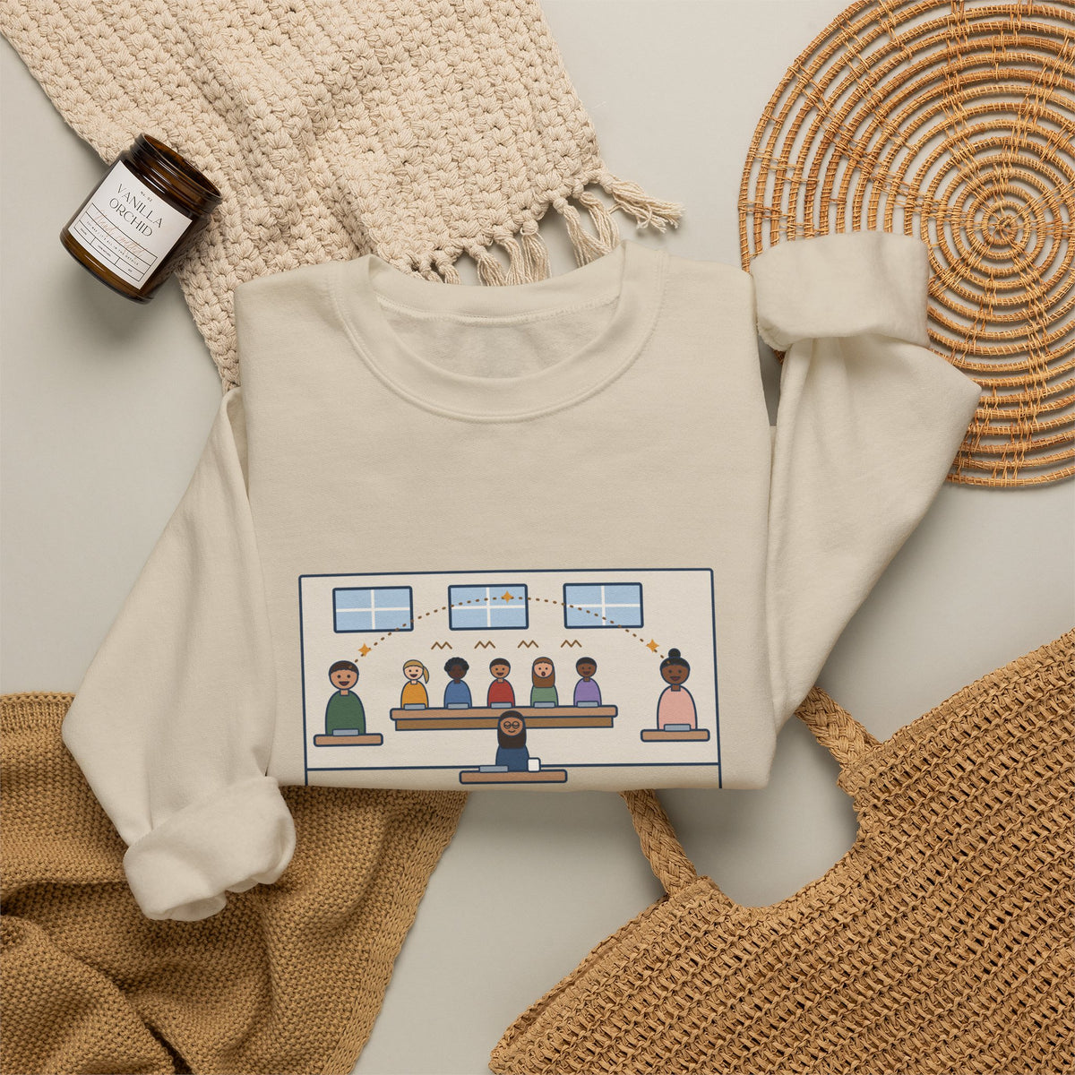 ASL Teacher Sweatshirt, The Kids Figured Out They Can Talk Across the Cafeteria Now, Funny Lunchroom Crewneck