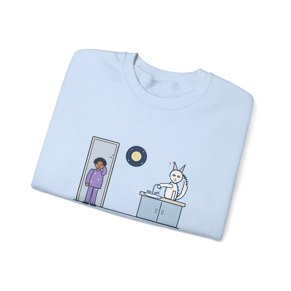 Turkish Angora Crewneck Sweatshirt - Bathroom Faucet at Two A.M. White Cat Owner Gift
