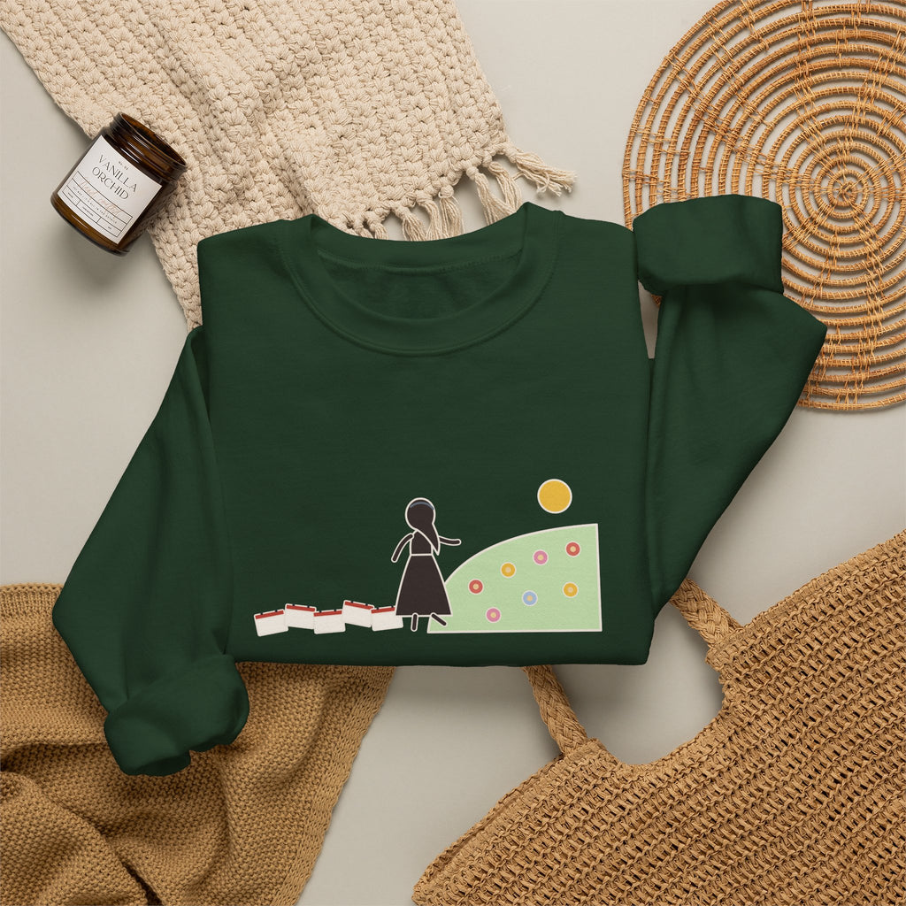 It's No Use Going Back to Yesterday Sweatshirt, Growth Lewis Carroll Quote Crewneck with Calendar Path