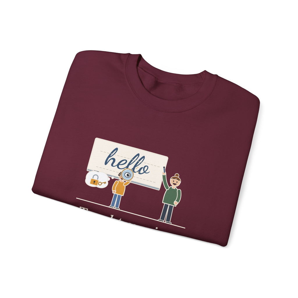Cursive Handwriting Teacher Crewneck Sweatshirt - Secret Code Magnifying Glass Student