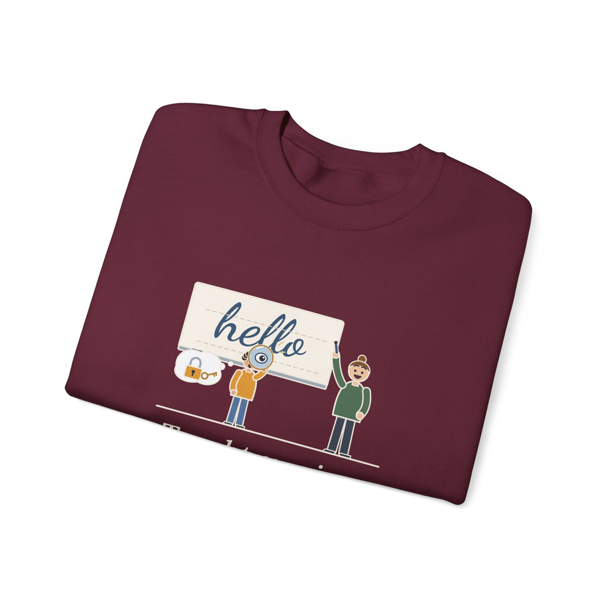 Cursive Handwriting Teacher Crewneck Sweatshirt - Secret Code Magnifying Glass Student