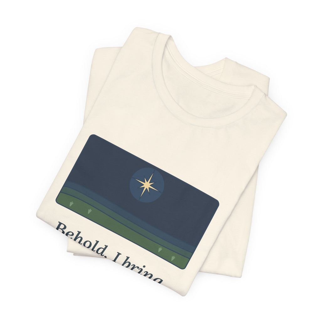 Luke 2:10 Quote T-Shirt, Good Tidings of Great Joy, Christmas Star over Field Tee