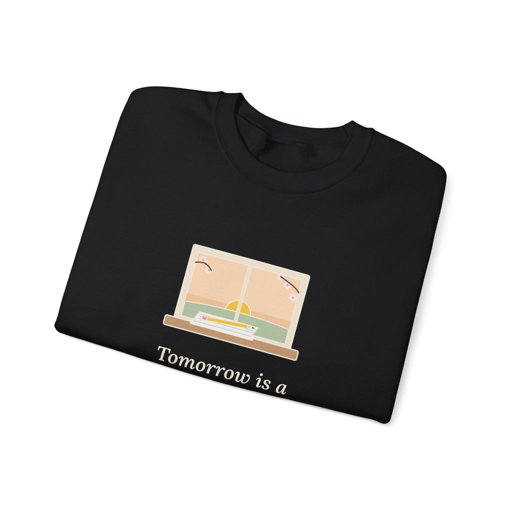 Tomorrow Is a New Day with No Mistakes in It Yet Sweatshirt, Encouragement Montgomery Quote Crewneck with Dawn Windowsill