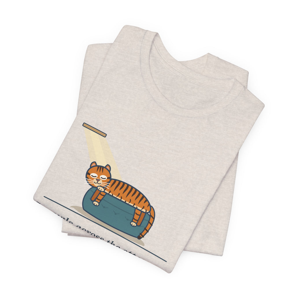 Tiger-Striped Cat T-Shirt - Sprawls Across the Ottoman Like a Tiger on a Sun Rock Striped Cat Tee