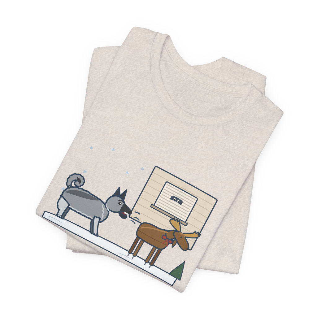 Norwegian Elkhound T-Shirt - Barked at the Plastic Lawn Moose for an Hour, Winter Dog Tee