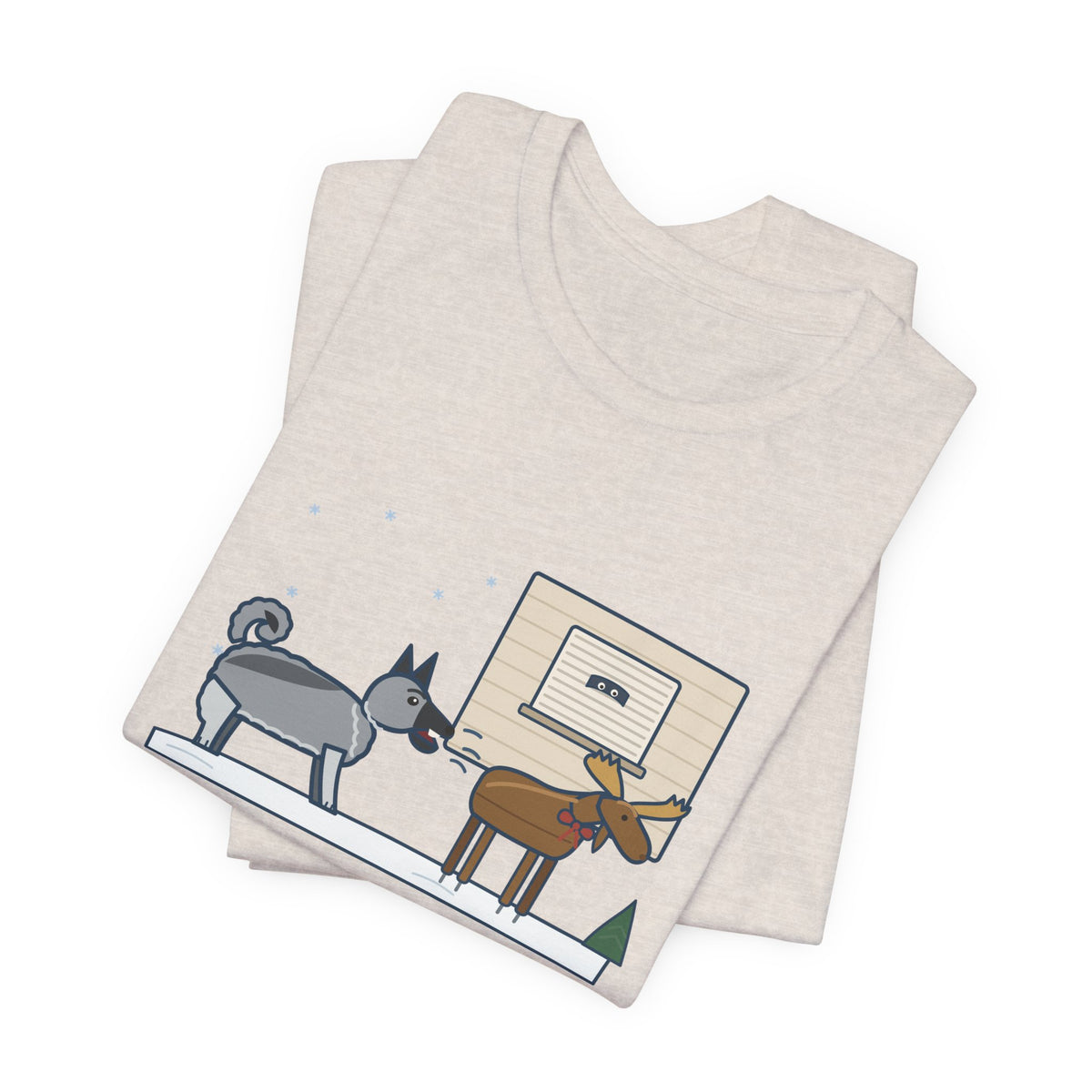 Norwegian Elkhound T-Shirt - Barked at the Plastic Lawn Moose for an Hour, Winter Dog Tee