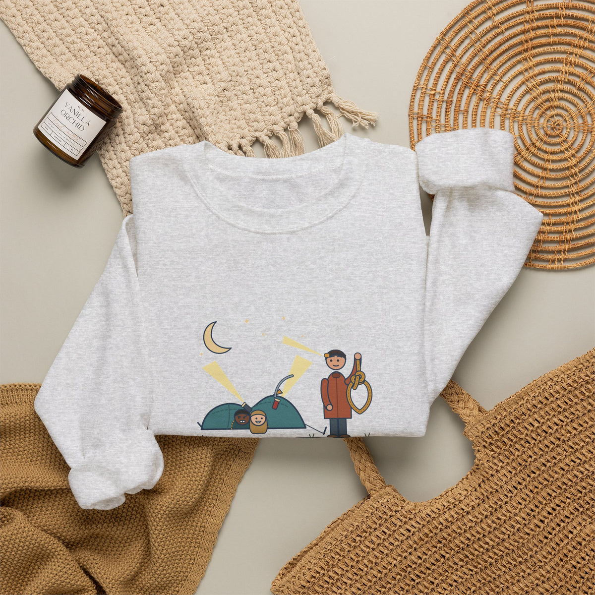 Outdoor Education Teacher Crewneck Sweatshirt - Knots for an Hour, Tent Fell at Midnight