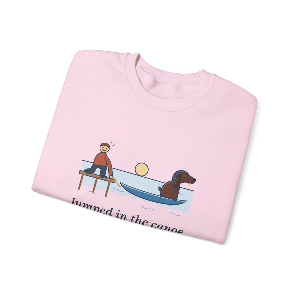 Boykin Spaniel Crewneck Sweatshirt - Seated in the Canoe Before the Rope Came Off